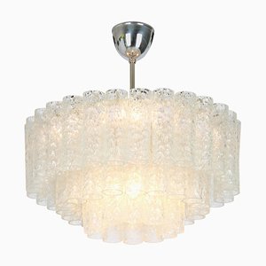 German Ice Glass Tube Chandelier from Doria Leuchten, 1960s