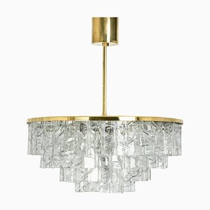 Large Mid-Century German Ice Glass Chandelier from Doria, 1960s