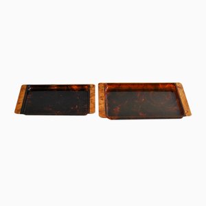Acrylic Glass Trays in Tortoiseshell Effect with Briar Effect Handles, 1970s, Set of 2