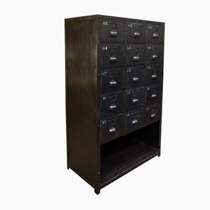 Industrial Polished Metal 15 Drawers Cabinet, 1950s