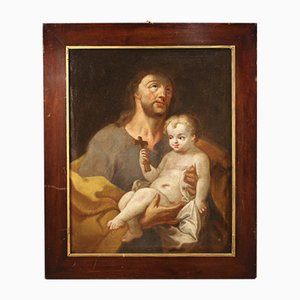 St. Joseph with the Child, 18th-Century, Oil on Canvas, Framed