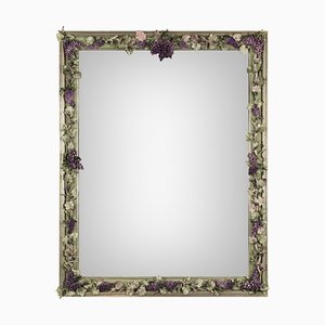 Vintage Tralcio Di Uva Mirror in Porcelain with Wood Frame with Grapevine Decoration by Giulio Tucci