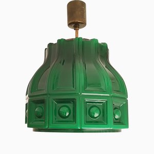 Large Mid-Century Swedish Green Glass Hanging Lamp by Helena Tynell for Flygsfors, 1960s