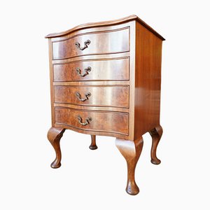 Antique Late Victorian Burr Walnut Serpentine Fronted Small Chest of Drawers