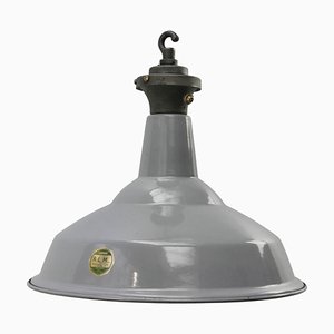Grau emaillierte industrielle Vintage Fabriklampe von Benjamin UK für Benjamin Electric Manufacturing Company