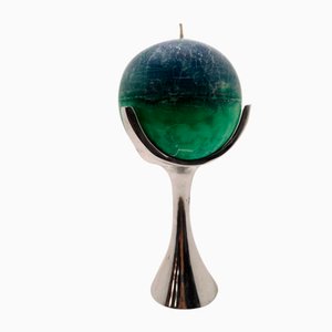 Mid-Century Globe-Shaped Candleholder in Brushed Aluminium, 1970s