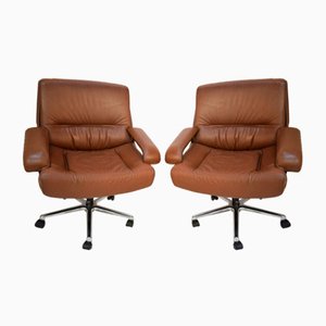 Model P.85 Swivel Chairs in Leather by Giovanni Offredi for Saporiti Italia, Italy, 1980s, Set of 2