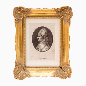 Portrait of Pope Lucius III, 18th-Century, Copperplate Engraving, Framed
