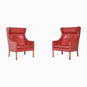 Danish Red Lounge Chairs by Børge Mogensen for Fredericia, 1960, Set of 2