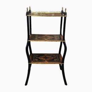 Napoleon III Era Side Table in Black Wood and Marquetry