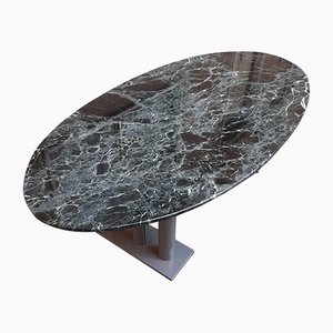 Green Marble Lacquered Iron Gray Oval Table, 1980s