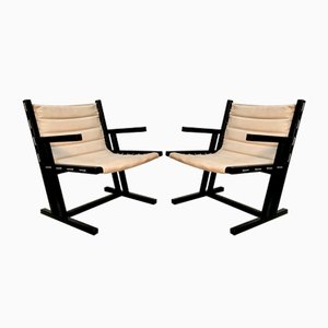 Scandinavian Canvas & Rope Skid-Base Armchairs, 1970s, Set of 2