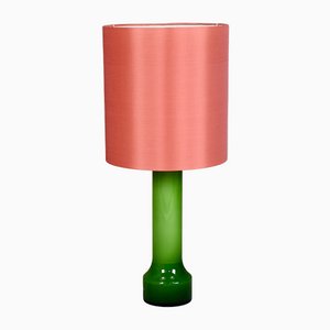 Large Swedish Glass Table Lamp with Original Shade, 1960s