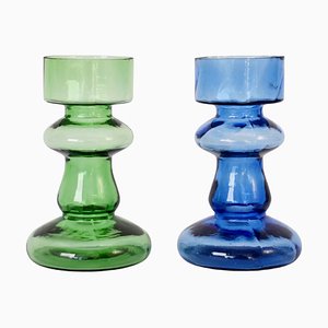Skandinavische Mid-Century Kerzenhalter oder Vasen aus Glas, 2er Set