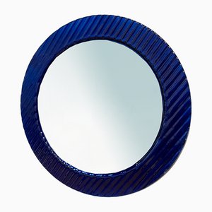 Italienischer runder blauer Wave Glas Spiegel von Falper, 1980er
