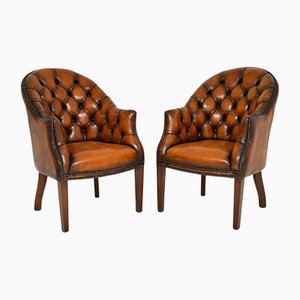 Antique Georgian Style Leather Armchairs, Set of 2