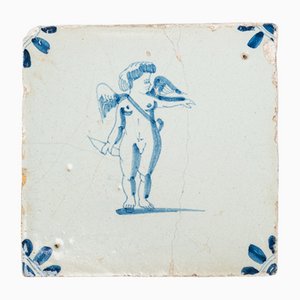17th Century Dutch Earthenware Delft Tile with Cupid