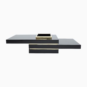 Black Lacquer and Brass Bar Coffee Table by Jean Claude Mahey, 1970s