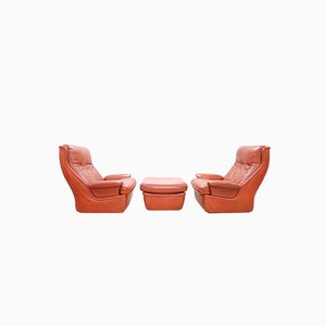 Red Leather Lounge Chairs and Ottoman from Airborne
