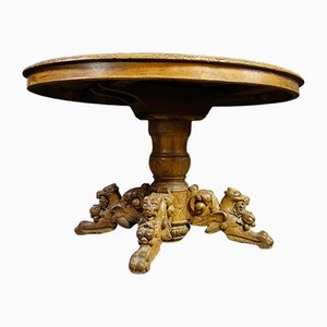 Antiker ovaler Holztisch mit Löwenköpfen auf den Beinen