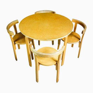 Tavolo rotondo vintage con sedie nello stile di Alvar Aalto, set di 5