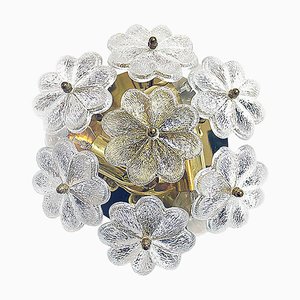 Lámpara de araña floral de cristal y latón de Ernst Palme para Palwa
