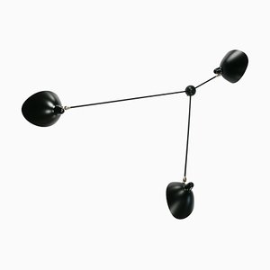 Mid-Century Modern Black Spider Ceiling Lamp with 3 Fixed Arms by Serge Mouille