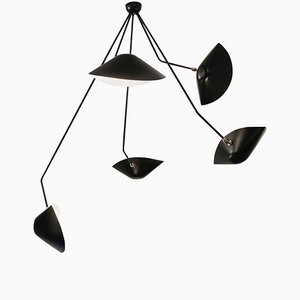 Modern Black Spider Ceiling Lamp with 5 Curved Fixed Arms by Serge Mouille