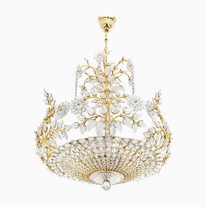 Large Brass and Crystal Chandelier from Palwa, Germany, 1970s