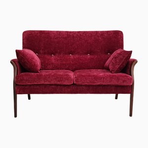 Danish Retro Sofa in Cherry-Red Velour, 1970s
