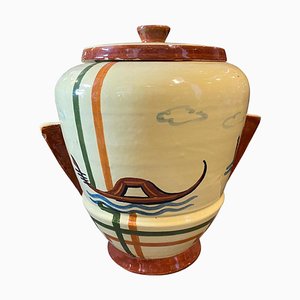 Handbemalte italienische Art Deco Keksdose aus Keramik von Ceramiche Faenza, 1930er