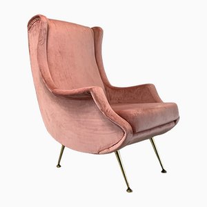 Italian Pink Velvet Sculptural Chair, 1960s