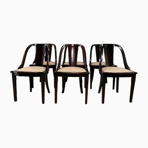 Art Deco French Gondola Dining Chairs, 1930s, Set of 6