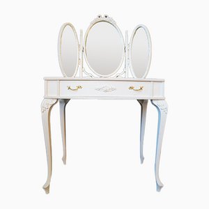 Antique Louis XIV Style French Chic White Dressing Table with Mirror