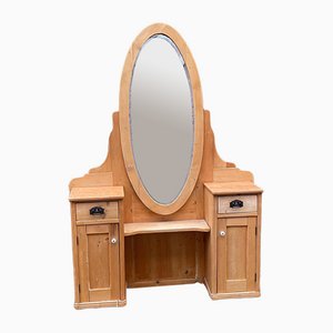 Antique Pine Dressing Table with Faceted Mirror
