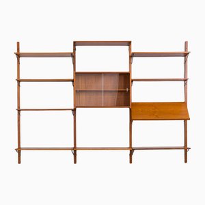 Mid-Century Danish Teak Wall Unit with Magazine Shelf and Glass Cabinet by Poul Cadovius for Cado, 1970s