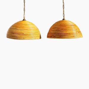 Lámpara colgante de bambú, años 60. Juego de 2