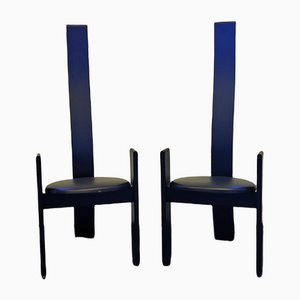 Black Lacquered Walnut and Leather Golem Chairs in High Backrest Version by Vico Magistretti for Poggi, 1968, Set of 2