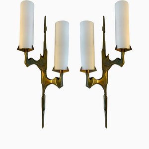French Gilt Bronze and Opaline Glass Sconces by Maison Arlus, 1960s, Set of 2