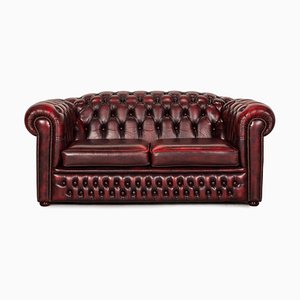 Tudor Dark Red Leather Chesterfield Sofa