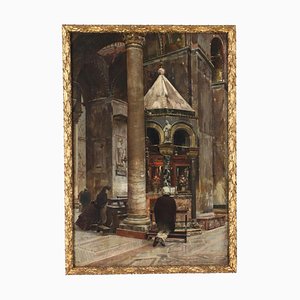 Vittore Zanetti Zilla, Interno di chiesa, XIX secolo, Olio su tela, Incorniciato