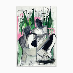 Adrienn Krahl, Sunday in Avignon, 2021, Acryl, Graphit, Ölpastell & Kohle auf Leinwand
