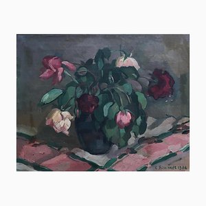 Charles Emile Brunner, Bouquet de roses fanées, 1938, Oil on Canvas, Framed