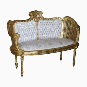 Antique Napoleon III Gold Giltwood Bergere Sofa Settee, 1870s