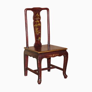 Antique Chinese Red Hand Painted Chair in Sold Wood