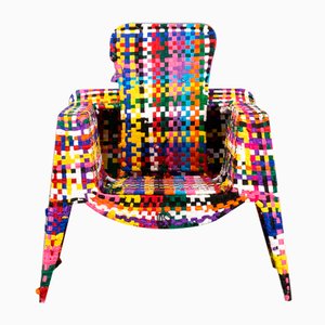 Mehrfarbiger handgefertigter Armlehnstuhl aus Metall & Stoff von Anacleto Spazzapan