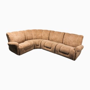 Four Seater Sofa in Brown in Brown Fabric, 1970s, Set of 4