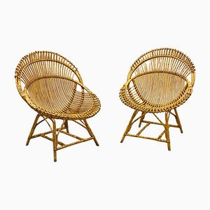 Armchairs in Bamboo and Wicker, 1970s, Set of 2