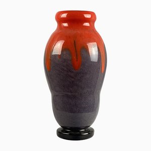 Art Deco Vase in Vermillon Red Glass