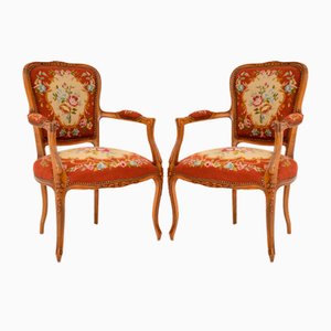 Antique French Tapestry Salon Armchairs, Set of 2